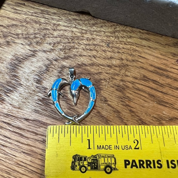 Faux Blue Opal Double Dolphin Heart Pendant 👠 - Picture 16 of 17
